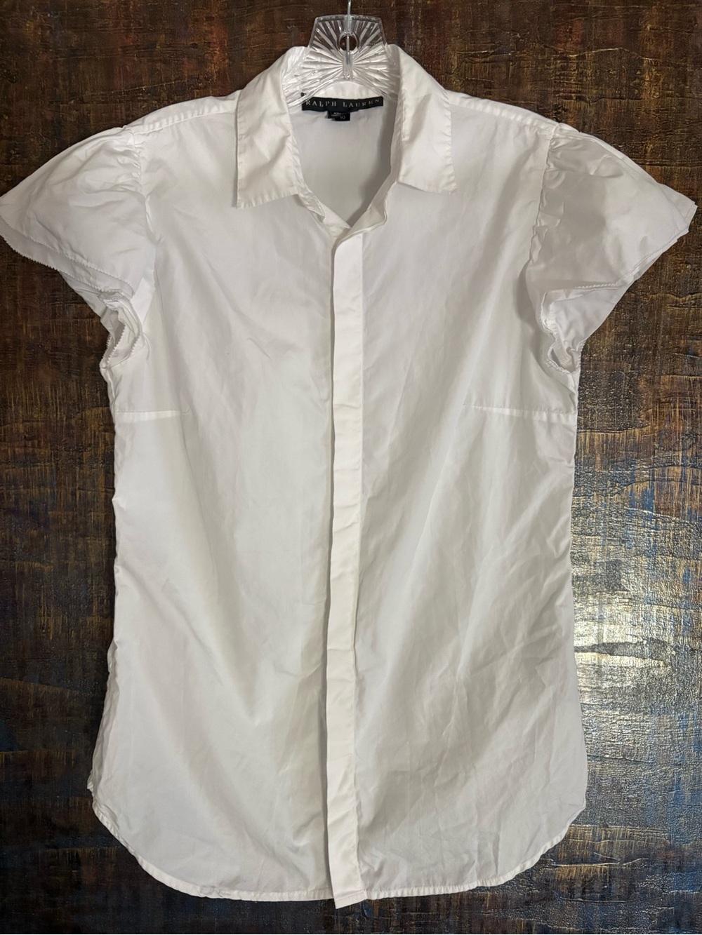 Ralph Lauren Black Label poplin puff sleeve button-up blouse, Sz 10
